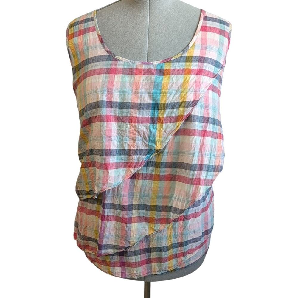 Tommy Hilfiger Cotton Plaid Sleeveless Tiered Ruffle Top Size 3X Preppy Casual
